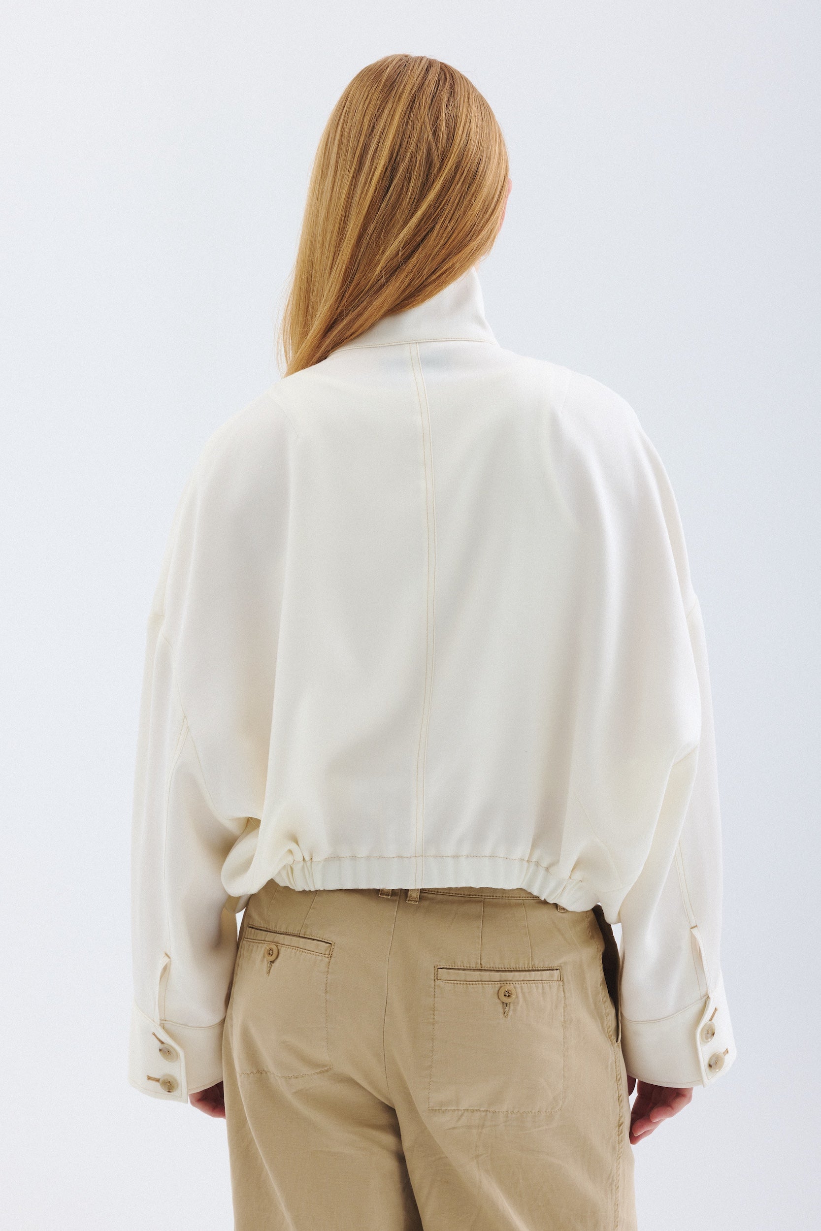 THE BLUE JAY | WHITE CROPPED BOMBER JACKET - BR COLLABORATIVE